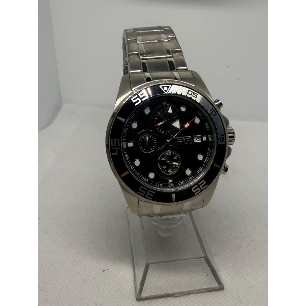Invicta Mens Stainless Steel Chronograph Watch With Black Dial & Silver Bracelet - Picture 3 of 13